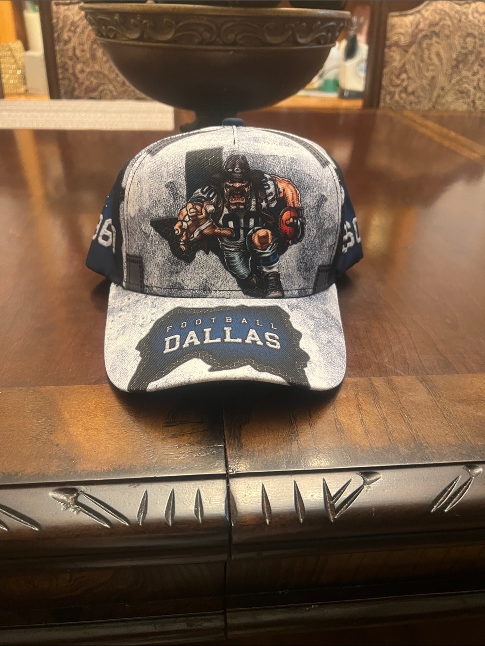 Graphic Dallas Football Snapback Hat in Navy and White